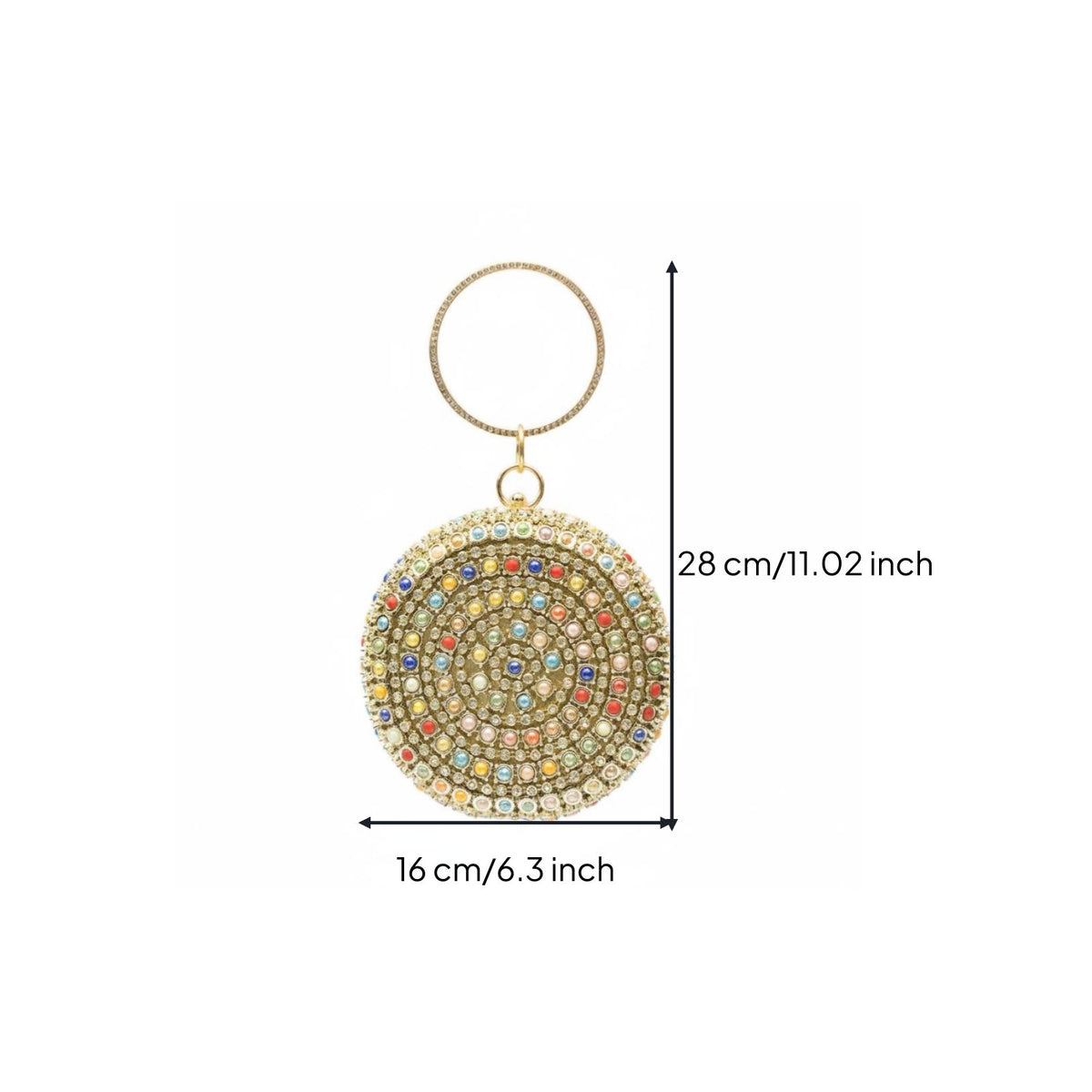 Wrist Strap Beaded Round Clutch Luxurious Rhinestone Evening Clutch Handmade for Wedding