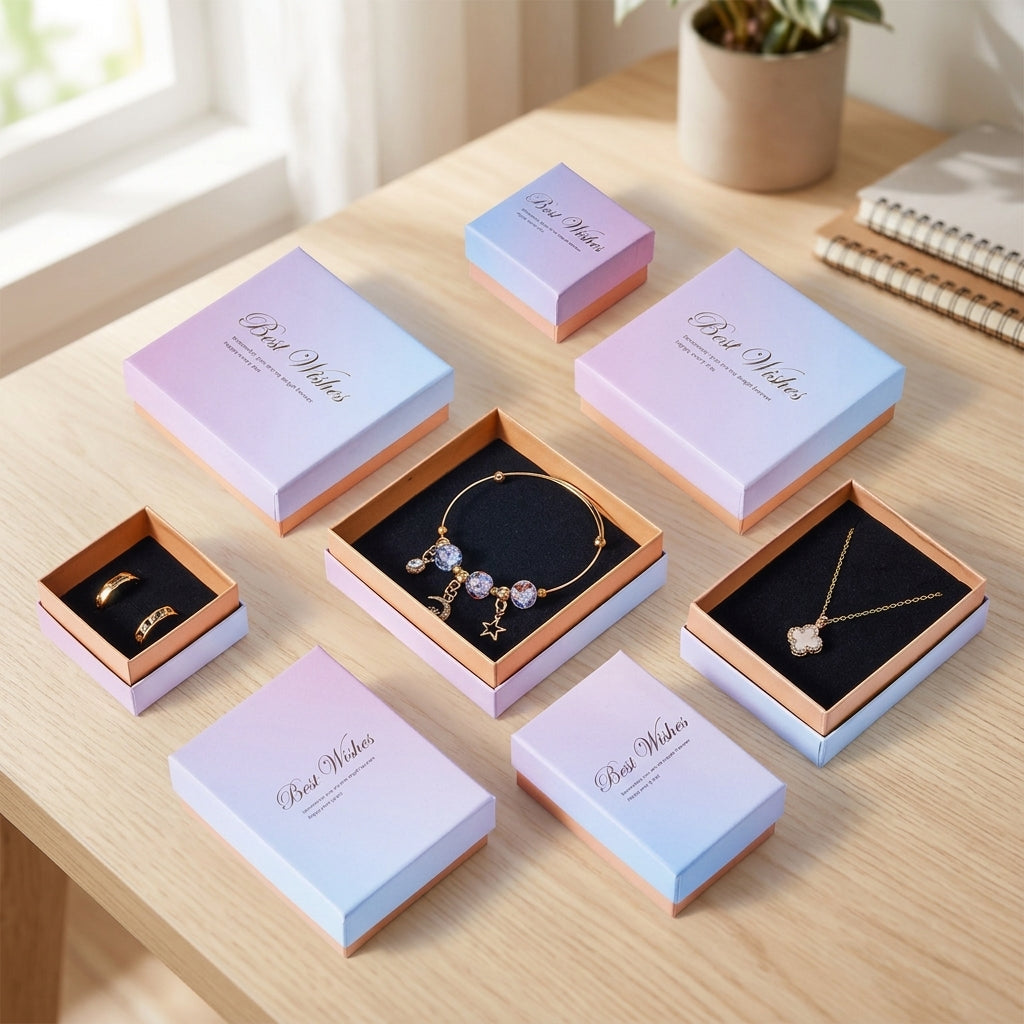 Gift Box and Jewellery Organiser with Matching Bag, Gradient Cardboard Box for Necklace or Earring, Keepsake Box for Women, Small Paper Box
