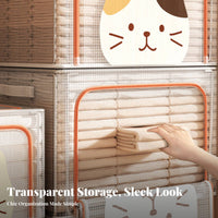 Foldable textile Box Portable Handles Stackable viewing paneled Container for Dorm Room