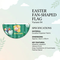Easter Fan-Shaped Flag Easy to Hang Semi-Circle Easter Bunting Weather Resistant Bunny Print Porch Banner for Families, Event Organizers, Fence, Yard