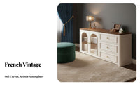 French Vintage design Rounded Corner Dressing Cabinet Space-Saving Makeup Table Integrated Storage Vanity Desk Multi-Drawer for Apartment Dwellers, Women, Girls, End of Bed
