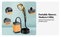 Digital Display Battery Powered Portable Shower Compact Design USB Rechargeable Shower Pump Suction Cup Mount Handheld Showerhead Hook Hanger for Backyard