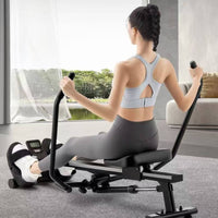 Adjustable Resistance Hydraulic Rowing Machine Compact Hydraulic Rower Low-Impact Rowing Machine with Foot Pedals Space-Saving for Adults, Seniors, Home Gym, Apartment