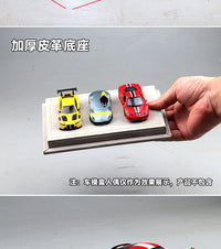 1 64车模展示盒三车位羊巴皮革亚克力防尘罩收纳合金汽车模型摆件