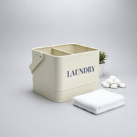 Handled Storage Basket Minimalist Divided Basket Light Beige Household Organizer for Laundry Room
