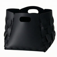 Woven Laundry Hamper Cutout Handles Leather Storage Basket Structured Conical Basket