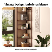 Retro Design Multi-Tier Corner Shelf Space-Saving 6-Tier Corner Shelf Sturdy Construction Bookcase Large Capacity for Interior Design Enthusiasts, Apartment Dwellers, Living Room, Bedroom, Balcony, Kitchen
