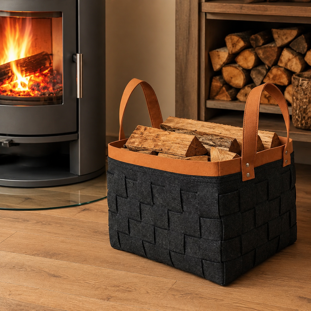 Pet Toy Basket, Felt Storage Basket Grey with Handles, Rectangular 39x30x28cm for Living Room, Firewood & Yarn