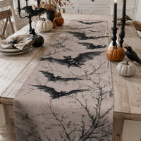 Halloween Pumpkin Table Runner with Rose Print and Tassels