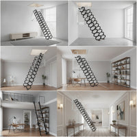 Wall-Attached Attic Ladder Space-Saving Attic Ladder with Handrails Anti-Slip Wall-Attached Loft Steps for Homeowners, Builders, Garage