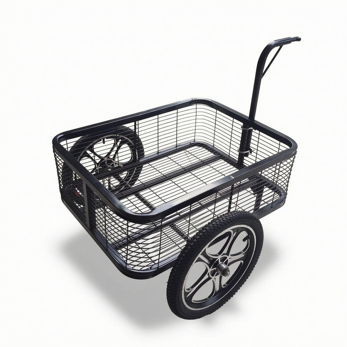 Mesh Cargo Trailer Compact Trailer with Mesh Basket Low-Profile Pull Cart with Handle for Fishing, Grocery Shopping