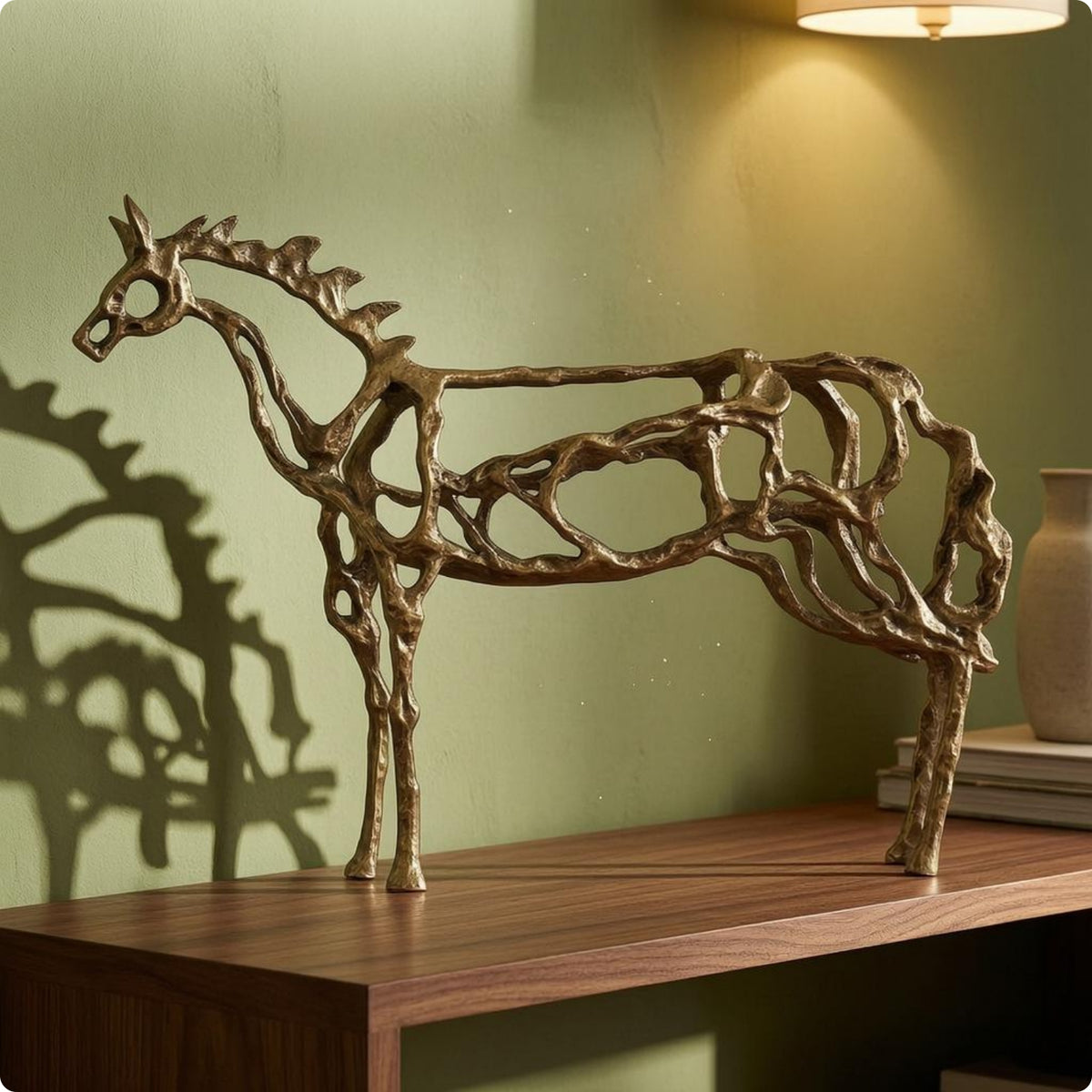 Openwork Horse Sculpture Hollow Animal Ornament Antique Style Home Decor
