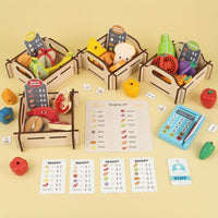 Pretend Supermarket Educational Wooden Grocery Store Tabletop Cashier Stand with Register for Playroom