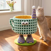 Cat Activity Center and Enclosed Cat House, Scratch-Resistant Kitten Tree, Single Level Cat Playground for Indoor Cats and Small Kitten Activity