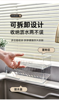 水槽沥水架厨房多功能篮水池抹布置物架台面收纳盒省空间利用神器 透明色2个装【底部快速沥水】