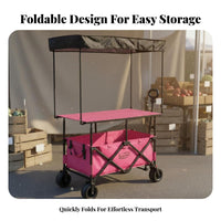 Foldable Utility Cart with Table Sets Up in Seconds Street Vending Cart Market Stall Trolley Multi-Terrain Wheels for Camping