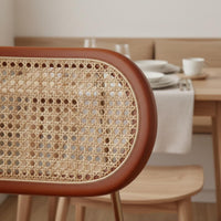 Easy to Match Rattan Dining Chair Rustic Rattan Back Chair Vintage Dining Seat for Guesthouse, Restaurant, Cafe