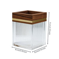 Acrylic Makeup Brush Holder Multi-Functional Square Vanity Brush Cup Elegant Design Walnut Wood Cosmetic Organizer for Office Desk, Washroom Counter