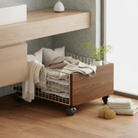 Under Cabinet Rolling Cart Sturdy Construction Wire Basket Laundry Trolley Breathable Mesh Design Rolling Storage Basket for Washroom