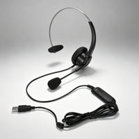 Flexible Monaural Headset with Inline Control Wired Single-Ear USB Headset Adjustable for Office Workers