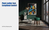Sturdy Wood Rotating Sofa Chair, Leather Padded, Modern Minimalist Single Round Lounge Chair, Small Space Living Room, Elderly