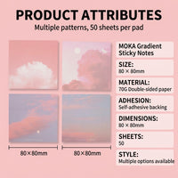 Gradient Sticky Notes for Students Office, Postits for Planners Note Taking, Self Tearable Pads for Message Leaving, 50 Hued Landscape Scenery