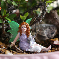 Girl and Hare Figurine Fantasy Style Micro Landscape Ornament Detailed Sculpture Pot Decoration