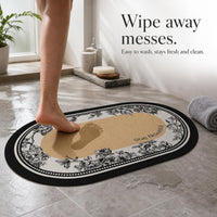 Diatomaceous Earth Floral Bath Mat, Non-Slip Absorbent Quick Dry Doormat for Bathroom Entryway