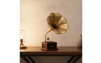 Phonograph Ornament with Golden trumpets Decorative Gramophone with Speaker Classic Player for Photo Props, Office Desk