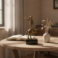 Figure on Marble Base Gold-Toned Sculpture with Marble Base Shiny Figure Statue Black Decorative Sculpture Compact
