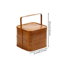 Bamboo Carry Box with Lid Handwoven Two-Tier Woven Basket Bamboo Basket with Handle Double-Layer Vintage-Style for Hosts