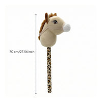 Stuffed Hobby Horse with Leopard-Print Shaft Soft Soft Horse Head Stick Toy Lightweight for Toddlers