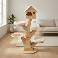 Treehouse Feline Climbing Structure Hanging Nest Wooden Feline Furniture Cushioned Perch Animal Furniture