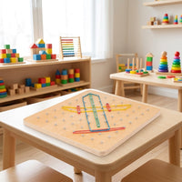 Wood Geoboard Set, Travel Toys for 4-6 Year Olds, Problem Solving Toy with Rubber Bands, Hands On Early Learning Math Manipulatives