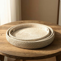 2 Pieces Round Rattan Tray Handwoven for Home Organization