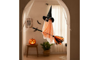 Spooky Flying Ghost with Witch Hat and Broom Floating Hanging Witch Ghost Festive Cute for Porch, Window, Haunted House, Garden