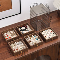 Square Five-Layer Jewelry Storage Box with Walnut Wood Grain Drawers