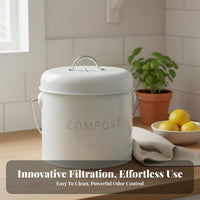 Odor Filtering Compost Pail Leak Resistant Countertop Compost Pail Indoor Food Waste Container Portable Handle for Pet Owners