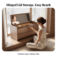 Hinged-Lid Vanity Desk Space-Saving Design Dressing Table Built-in Storage Multi-Functional for Teenagers
