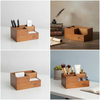 Desk Organizer with Compartments Wooden Desktop Organizer Rustic Desk Tidy for Home Office