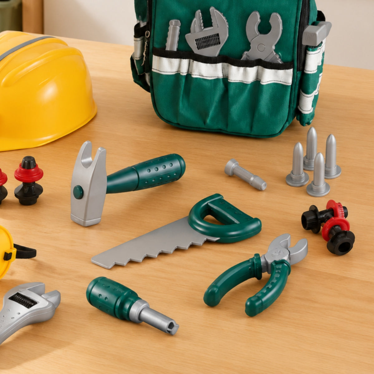 Backpack-Style Children's Repair Kit Safety Goggles Pretend Tool Kit Hard Hat Toy Tool Set Assorted Tools