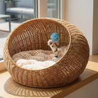 Rattan Design Feline Bed Moisture Resistant Round Pet Sleeping Bowl Soft Pad