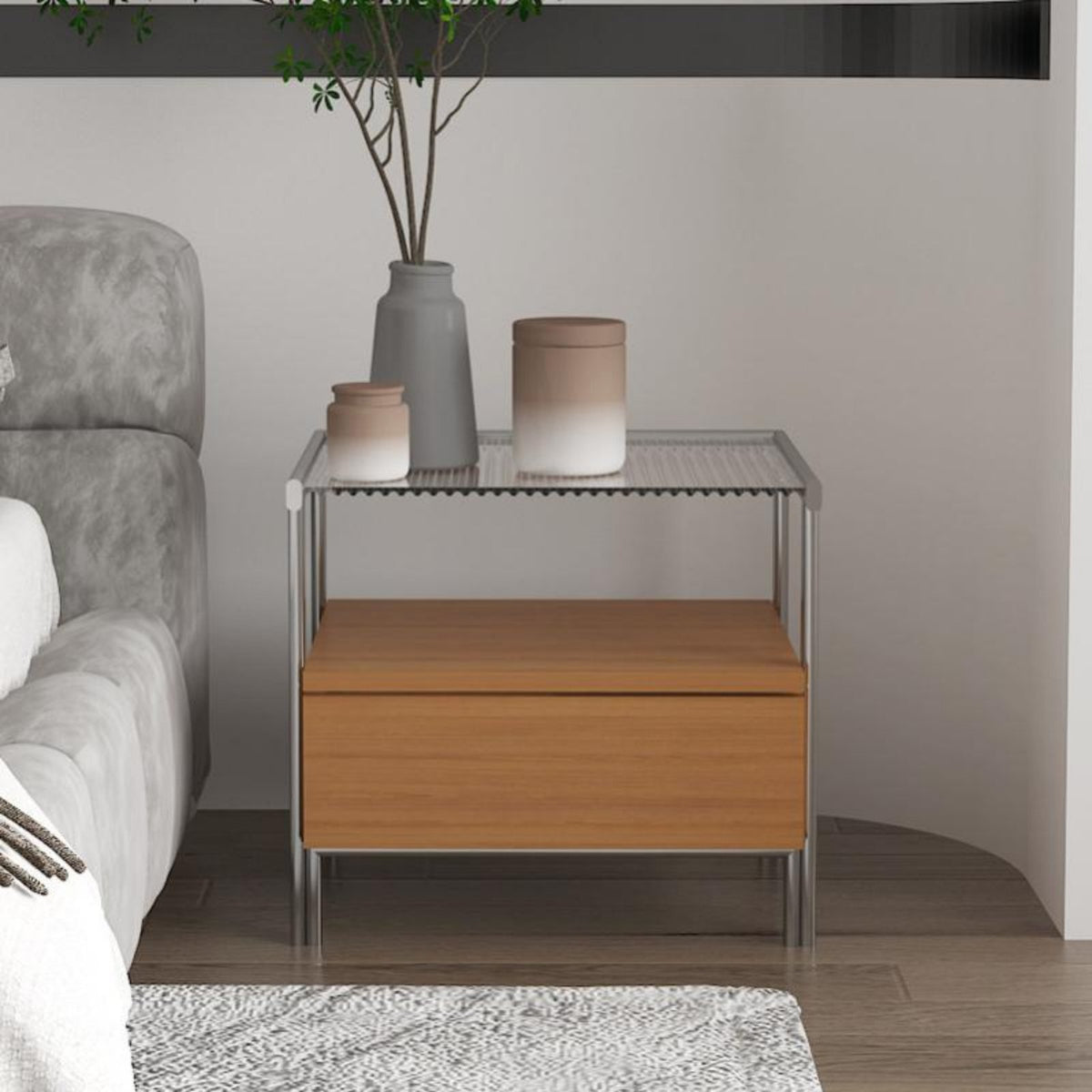 Single-Drawer Nightstand Modern design & aesthetic Bedside Cabinet Narrow dimension for Bedroom