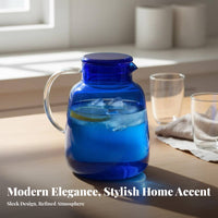 Easy to Clean Blue Glass Pitcher with Lid Long-Lasting Glass Pitcher Leak-Proof-Leak-Proof-Resistant Spout for Families, Homeowners, Office