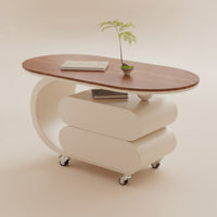 Oval Table Practical Wheeled Coffee Table Movable Furniture for Living Room, Lounge, Reading Corner