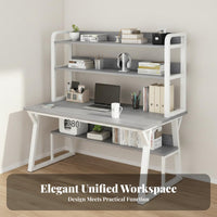 Study Table with Bookshelf Space-saving Office Desk Computer Workstation Storage Shelves Multi-tiered Hutch Steel Frame Suitable for Small Areas Dorm Room Bedroom