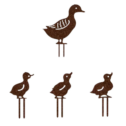 4 Pieces Duck Garden Stake Rust-Like Finish Metal Duck Stake