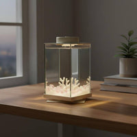 Desktop Fish Tank with Light Compact Size Desktop LED Aquarium Panoramic View Rotating Betta Tank for Beginners, Kids, Office, Bedroom