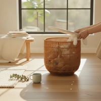 Woven Basket with Lid Waterproof Laundry Hamper Multi-Functional for Dorm Room