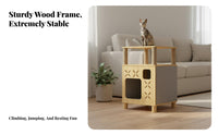 Solid Wood Construction Wooden Cat Tree Transparent Space Capsule Multi-Level Cat Tree Stable and Sturdy for Apartment Dwellers, Indoors, Small Areas, Living Room, Bedroom
